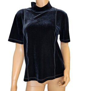 Vintage Cynthia Max Velvet Top Womens Large‎ Black Mock Neck Short Sleeve Y2K